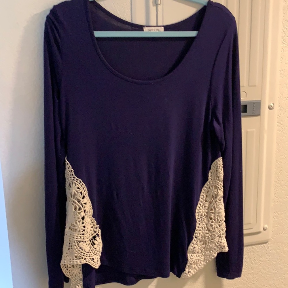 Long Sleeve Navy Crochet Top